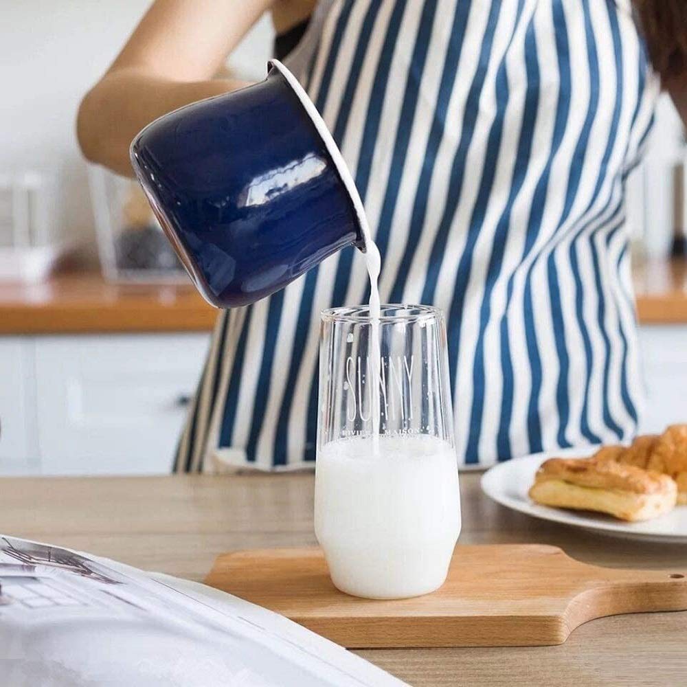YumCute Home enamel milk pot featuring wooden handle for comfortable, safe handling.