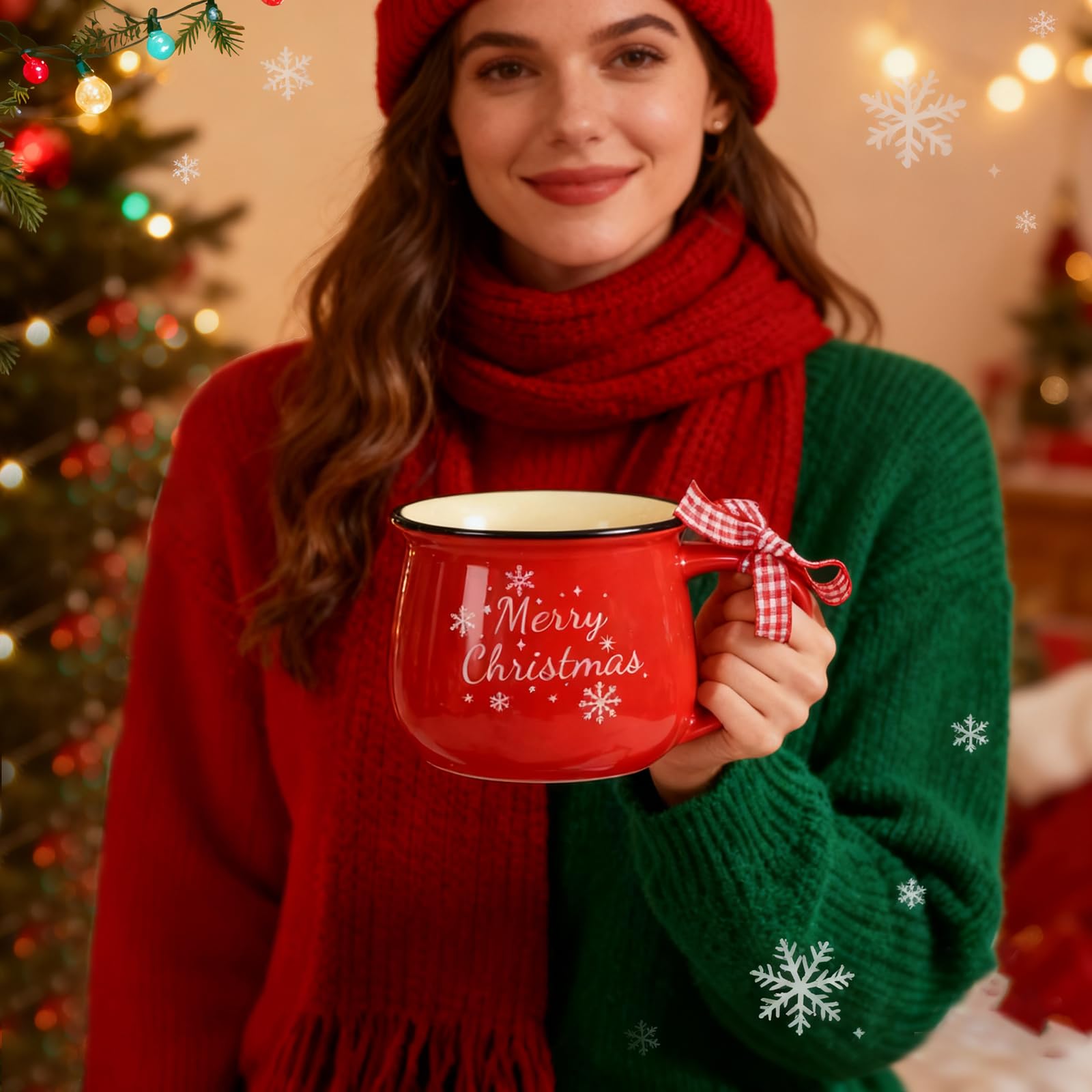 Yumiio mugs displayed in kitchen decor, enhancing holiday ambiance.