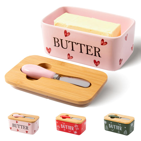 YumiPLUS pink hearts butter dish adds cheerful charm and easy serving.