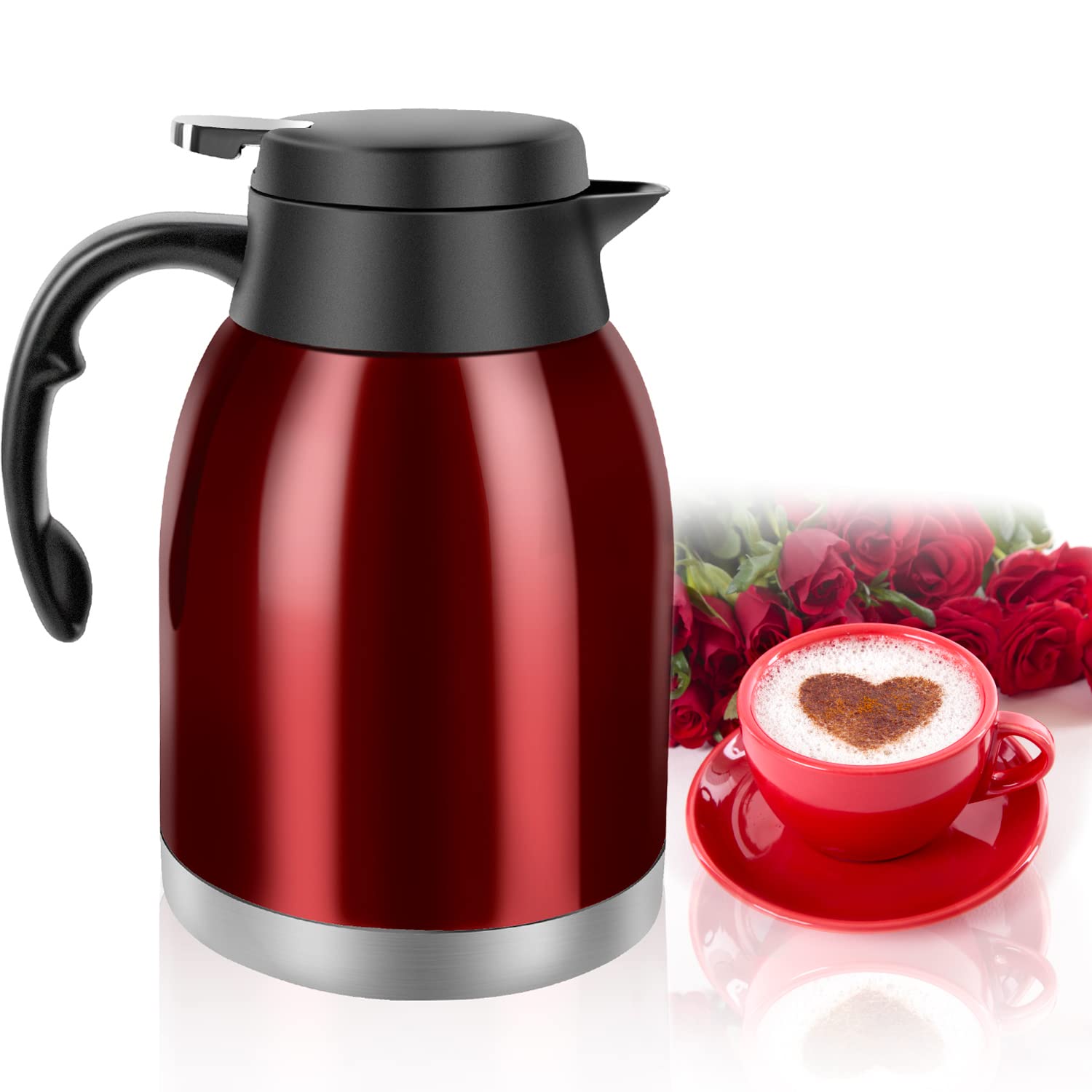 Yummy Sam 54oz thermal carafe top view in bright red, ideal for serving hot beverages