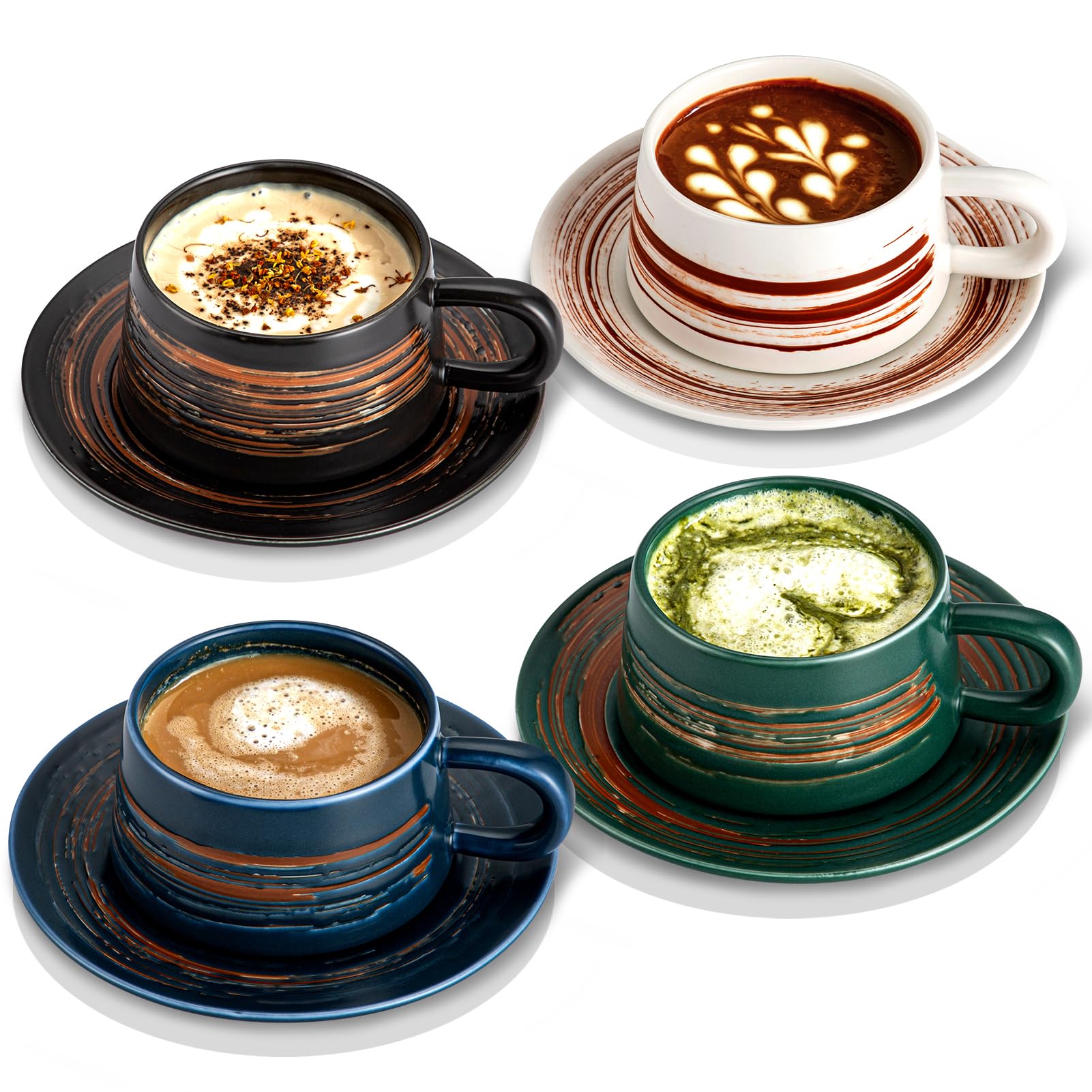 YUN TAO ceramic latte cups with saucers set for stylish home coffee service