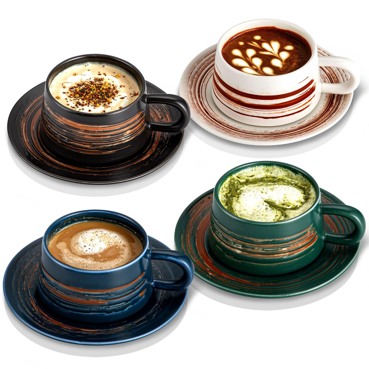 YUN TAO ceramic latte cups with saucers set for stylish home coffee service