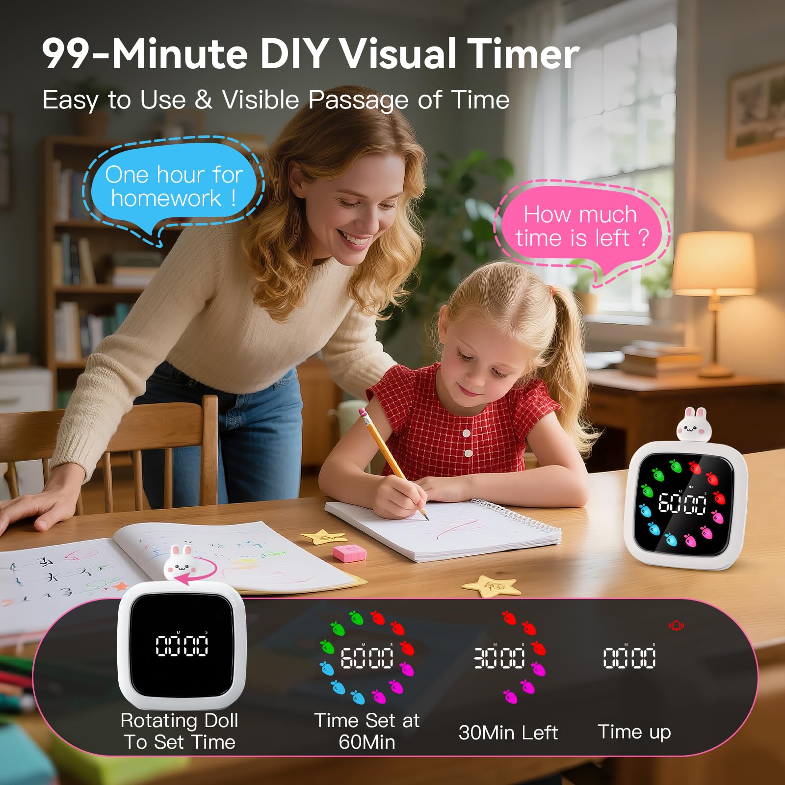 Yunbaoit digital visual timer 99-minute display helps kids stay on task.