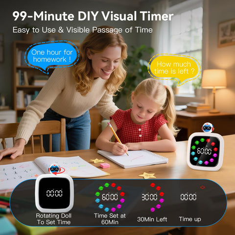 Yunbaoit visual timer doll head setting prompts quick kid friendly time input.