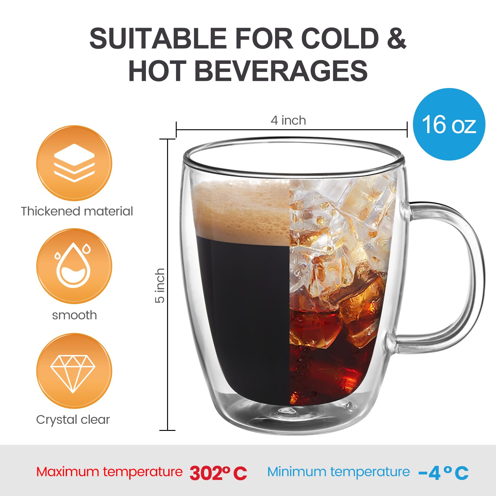 YUNCANG borosilicate mug interior view demonstrates heat resistance and condensation-free exterior