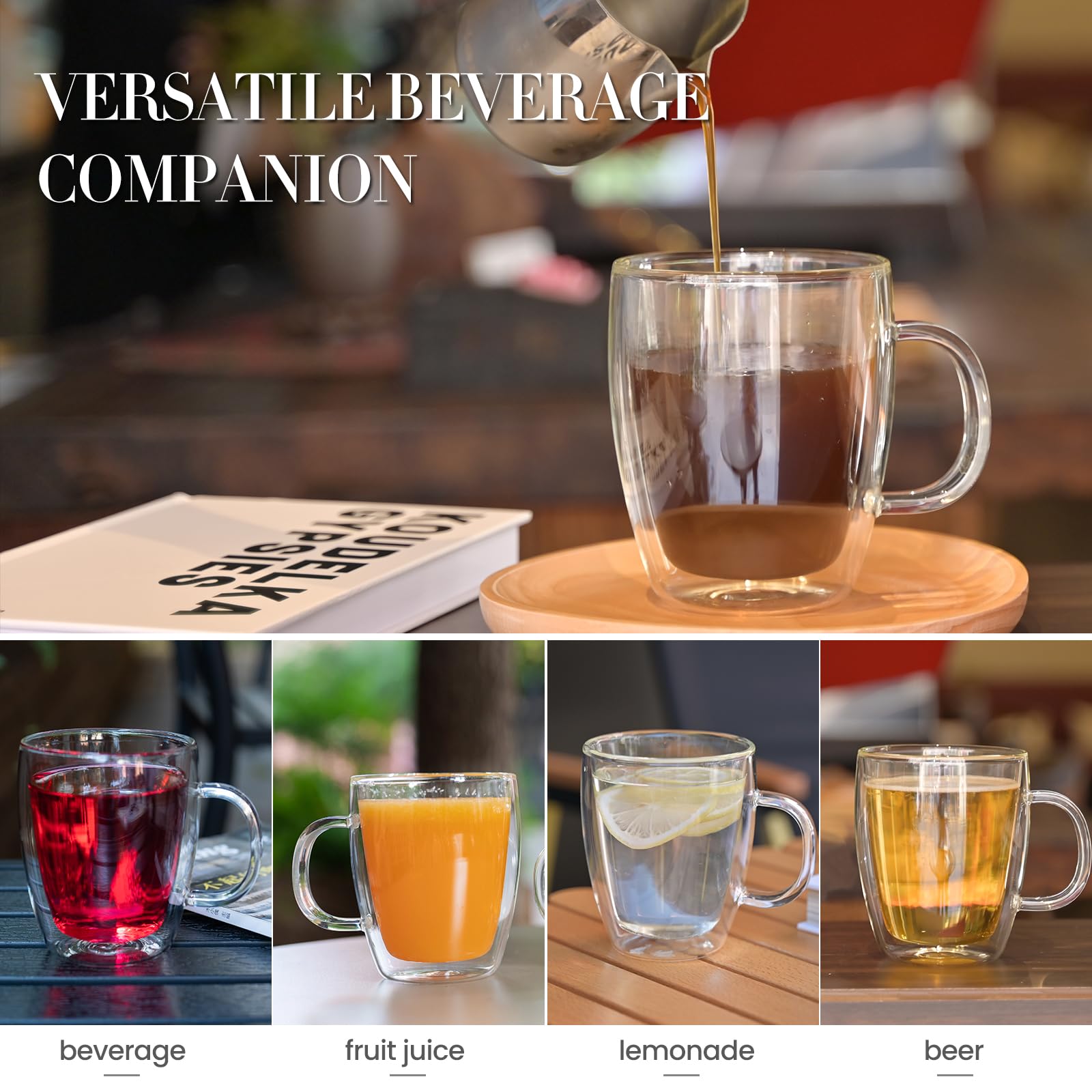 YUNCANG glass mug showcases vibrant beverage colors through transparent walls