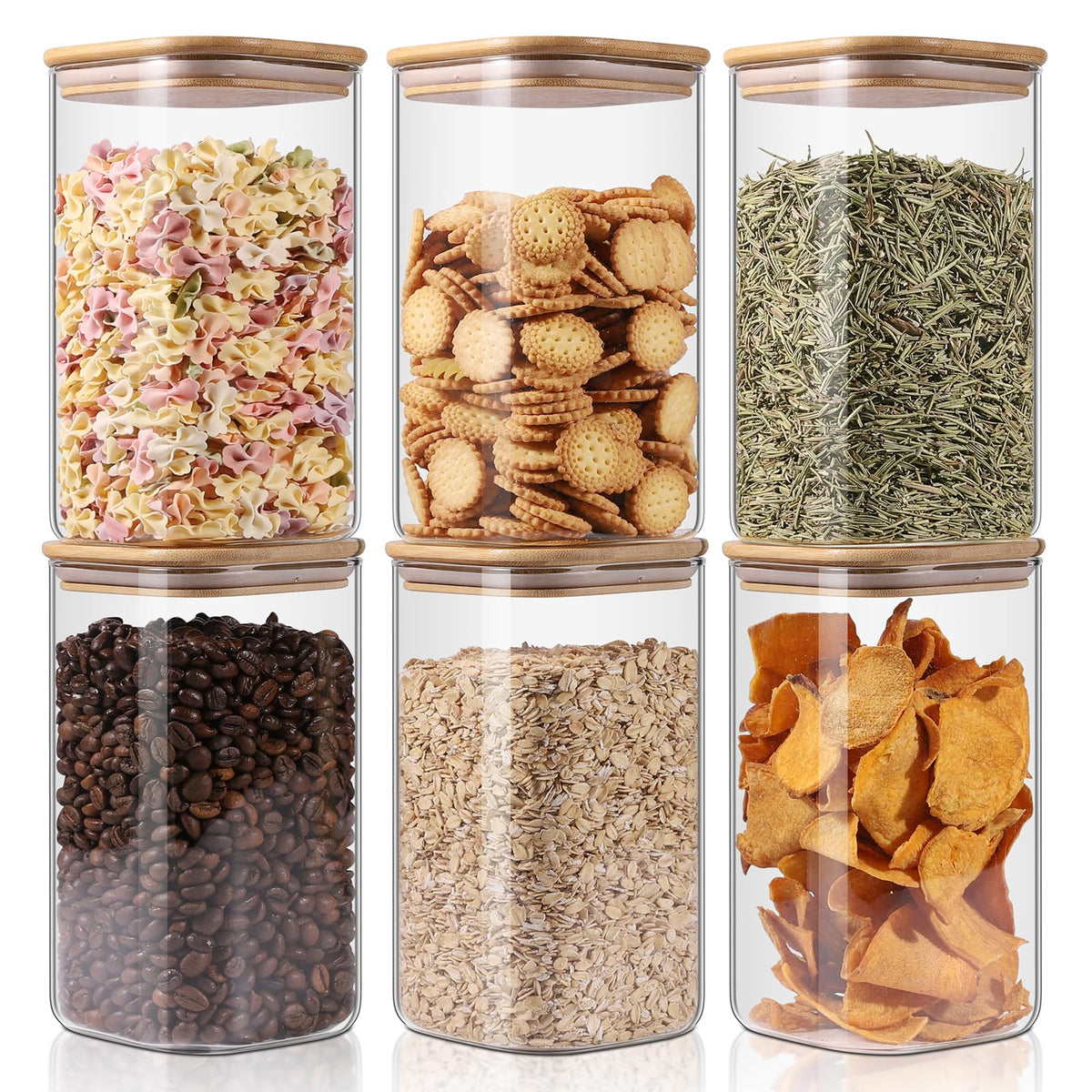 YUNCANG glass storage jar with clear glass and bamboo lid for organized pantry storage.