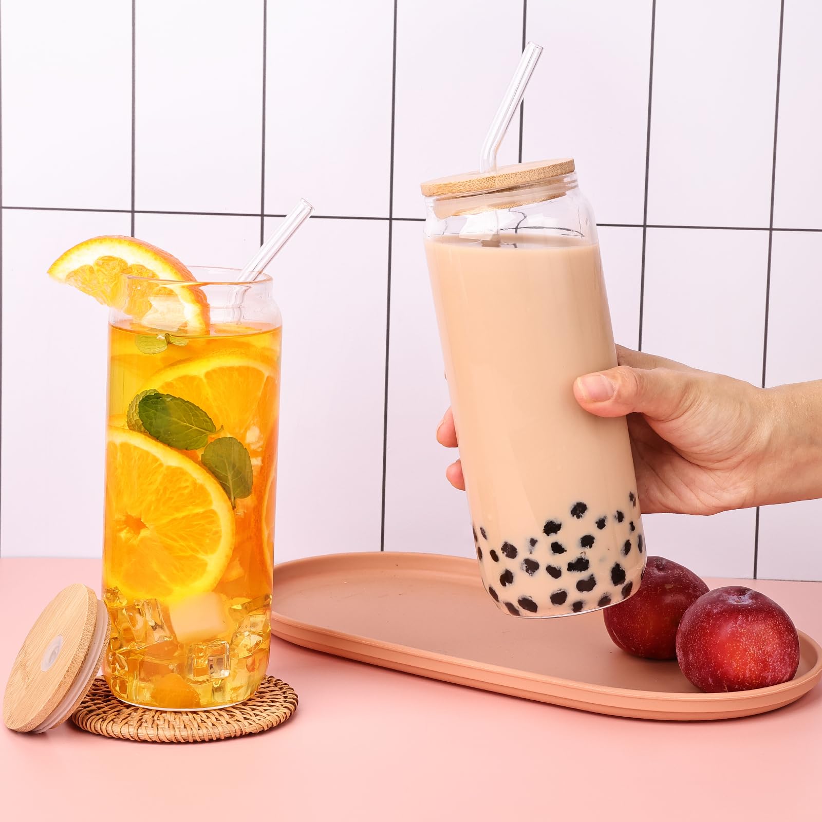 YUNCANG glass straws 8.5 inches paired with reusable sipping options.