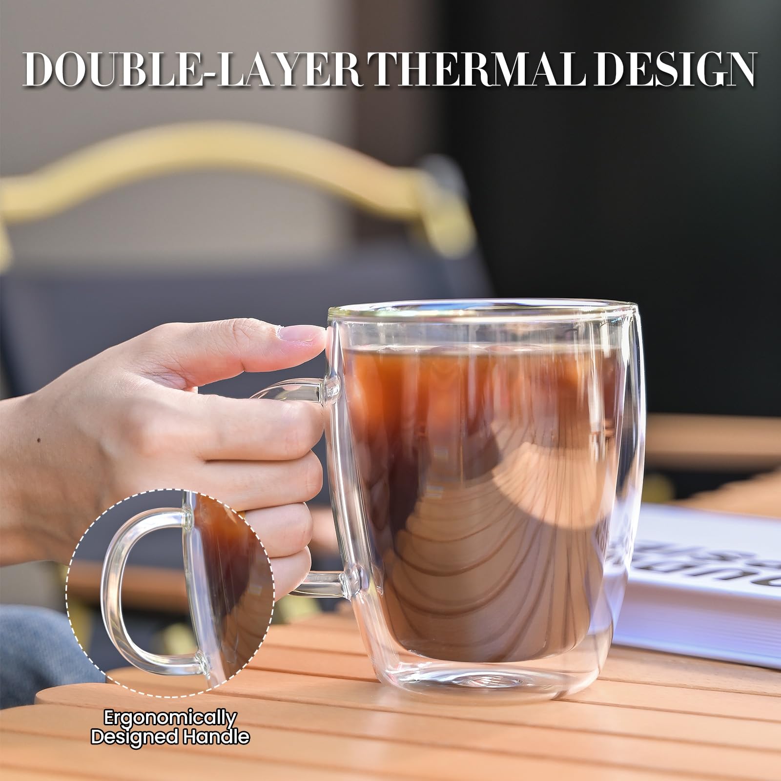 YUNCANG insulated mug in hand demonstrates cool outer surface