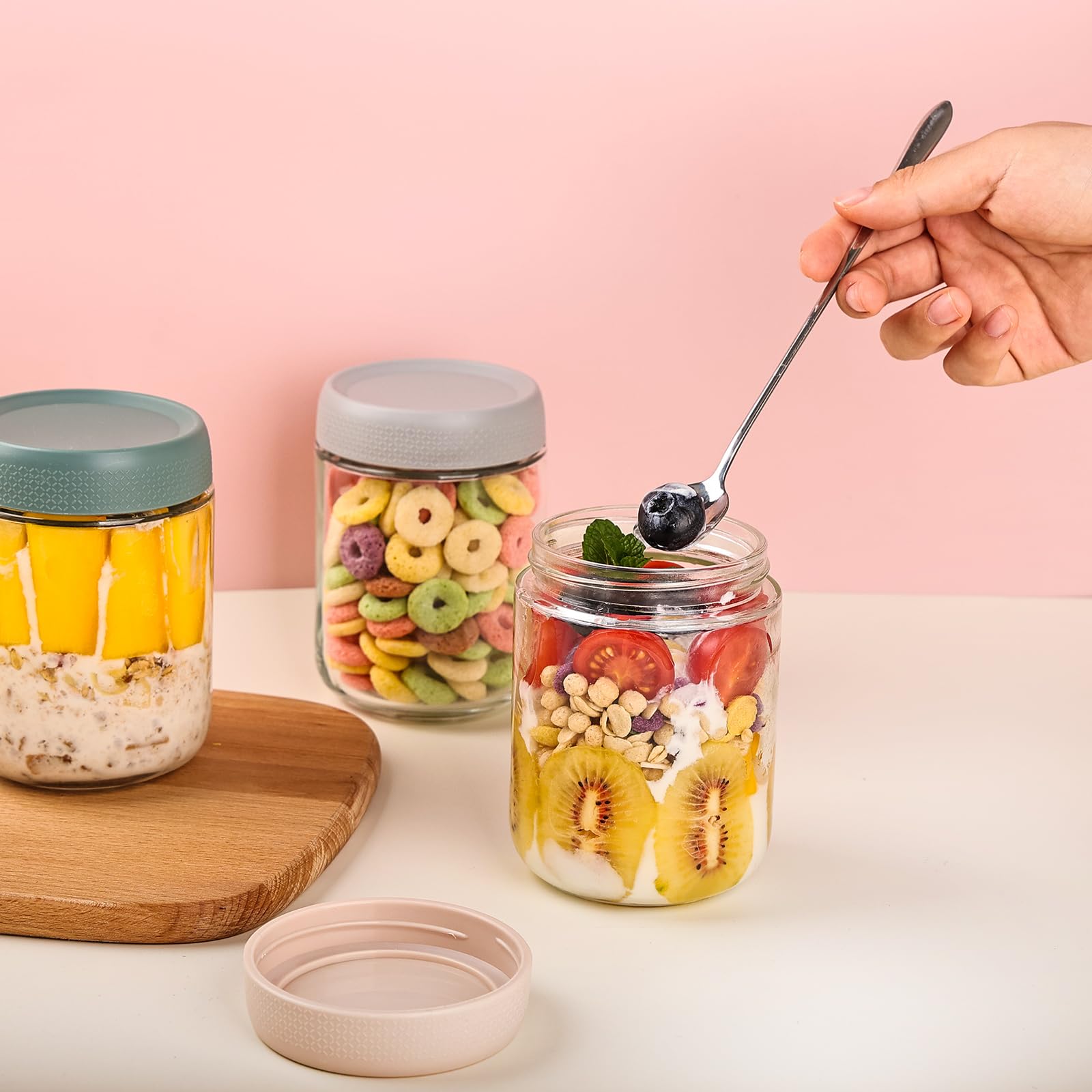 YUNCANG wide mouth 16 oz glass jar ideal for yogurt, snacks, and spices.
