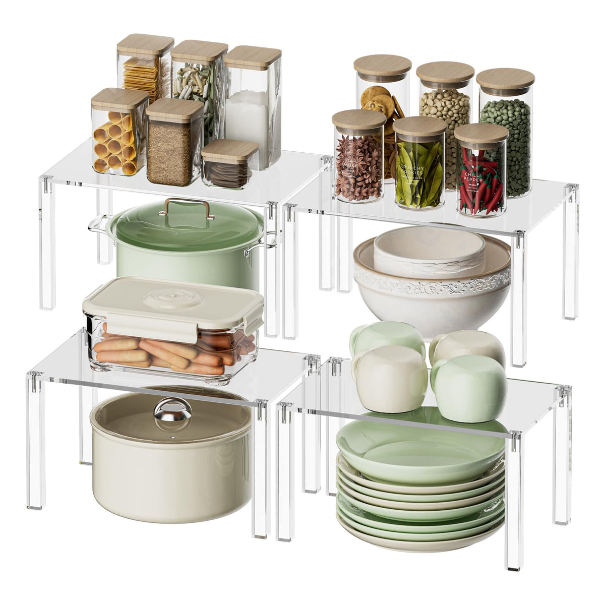 YUNEASELF clear cabinet organizer set of 4 elevates cabinet clarity and keeps spices neatly visible.