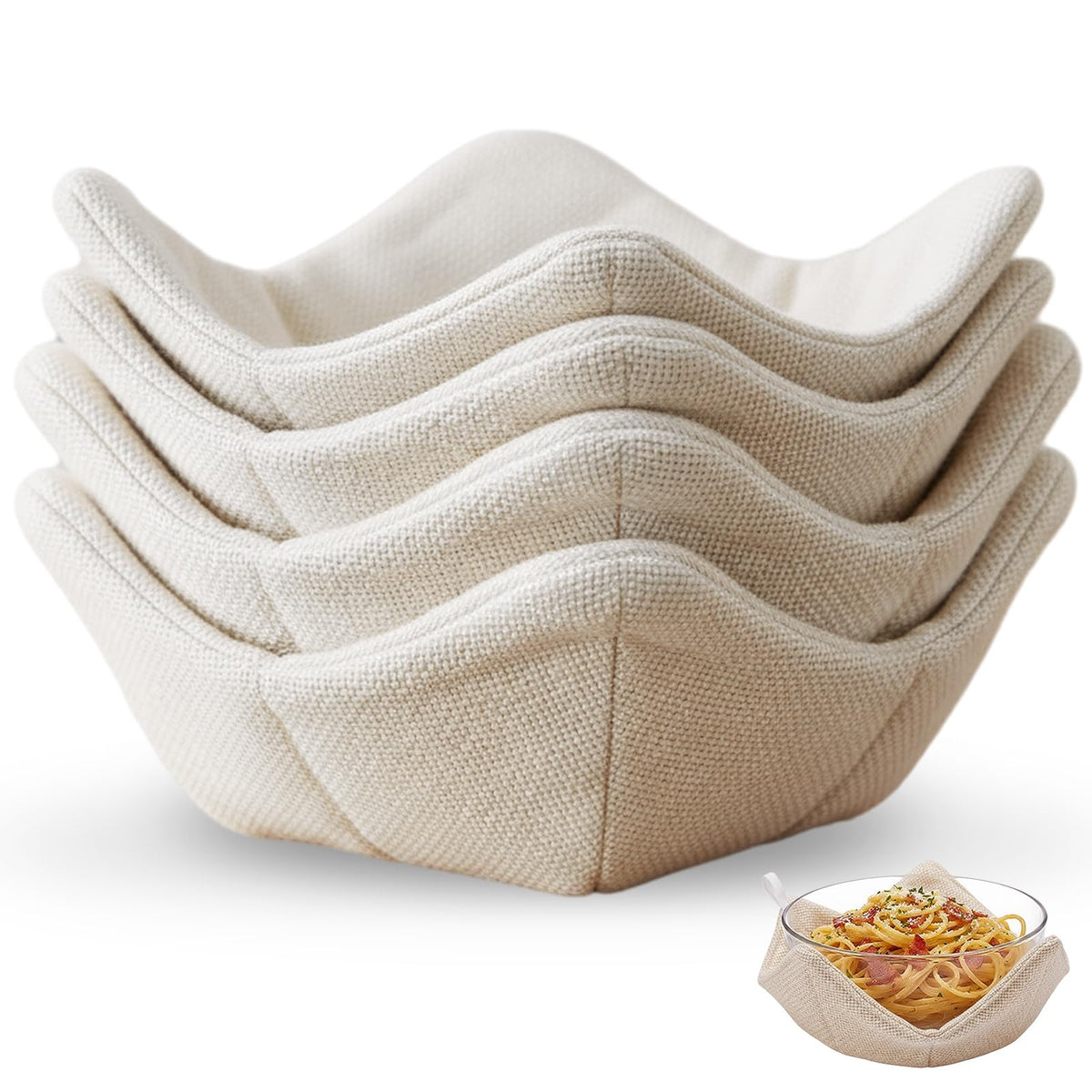 Yungyan burlap cotton microwave bowl cozy set shielding heat from bowls.