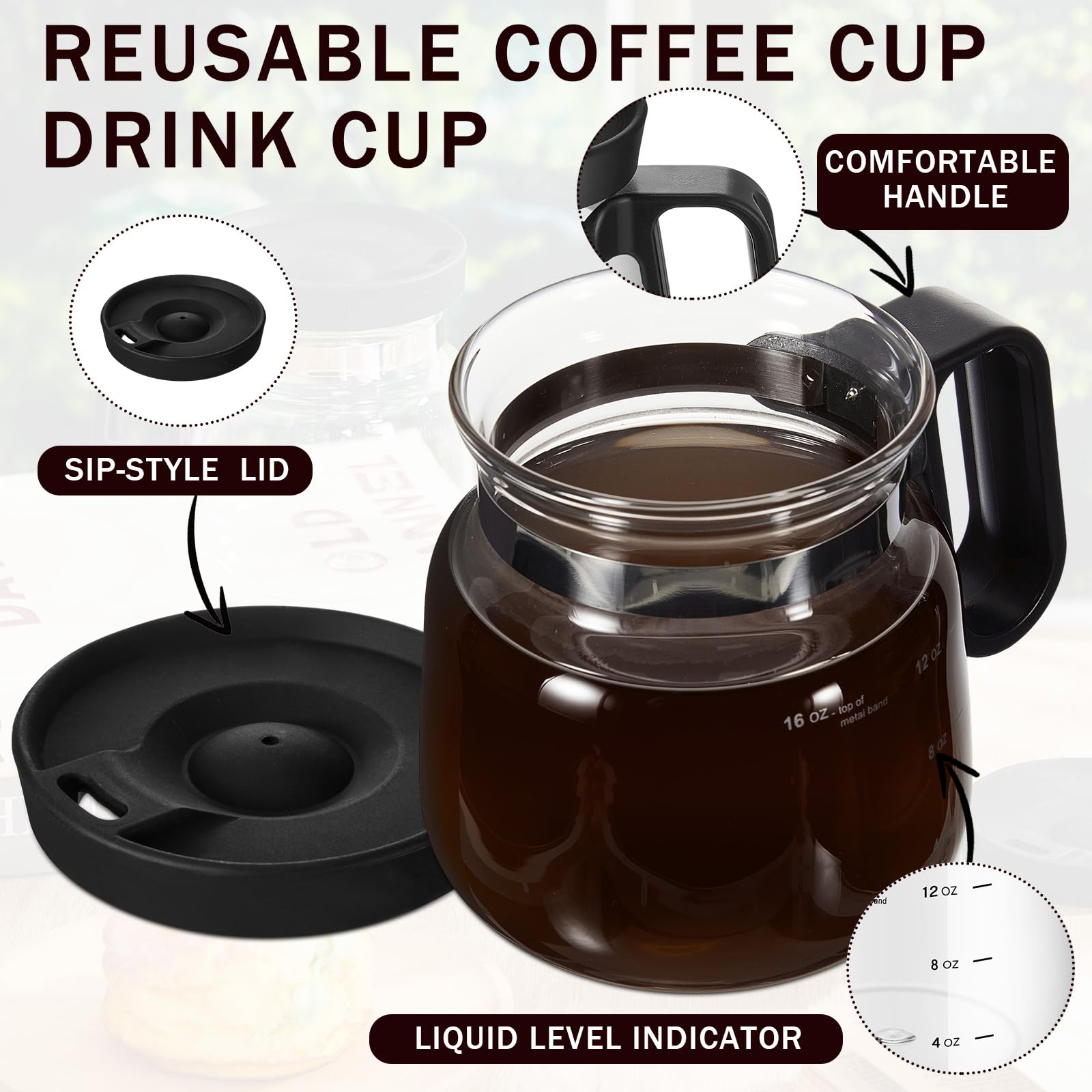 Yungyan clear glass mug shows hash marks and 16 oz capacity