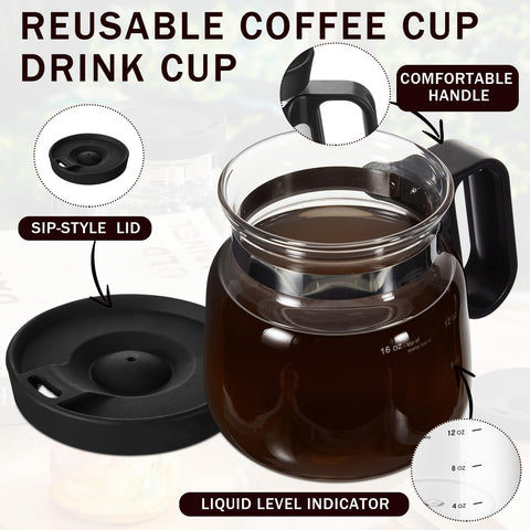 Yungyan clear glass mug shows hash marks and 16 oz capacity