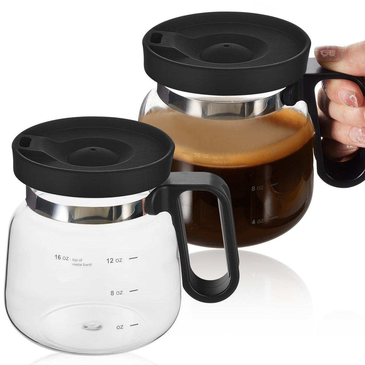 Yungyan coffee pot mug with spill-proof lid in travel-ready clear glass
