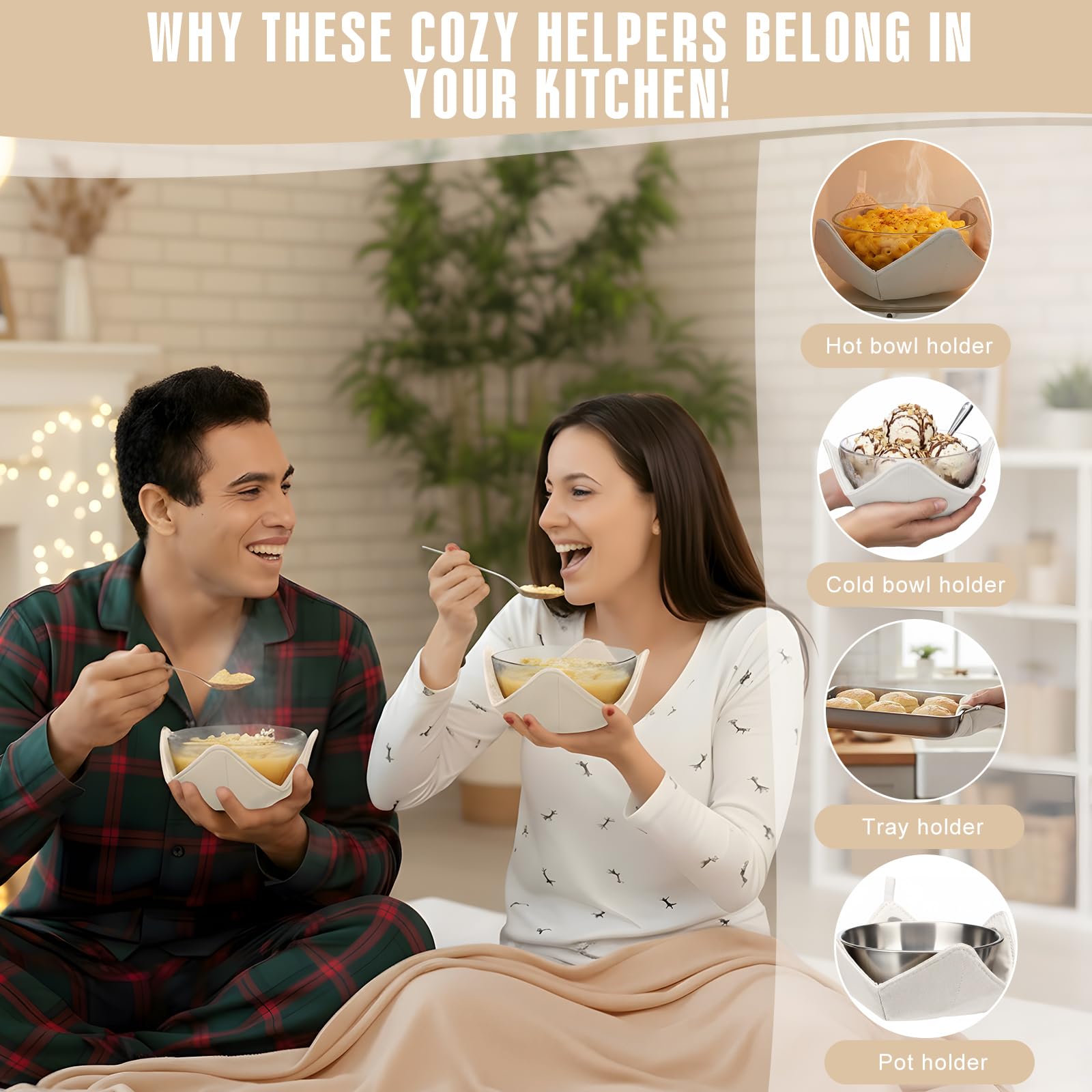 Microwave safe bowl cozy acting as a plate protector in the kitchen.