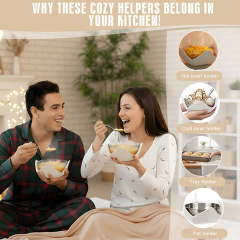 Microwave safe bowl cozy acting as a plate protector in the kitchen.