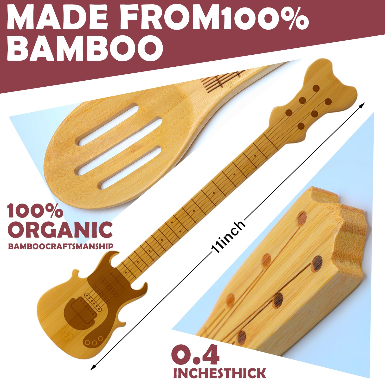 Yungyan wooden spoon with guitar design, comfortable grip for everyday meals
