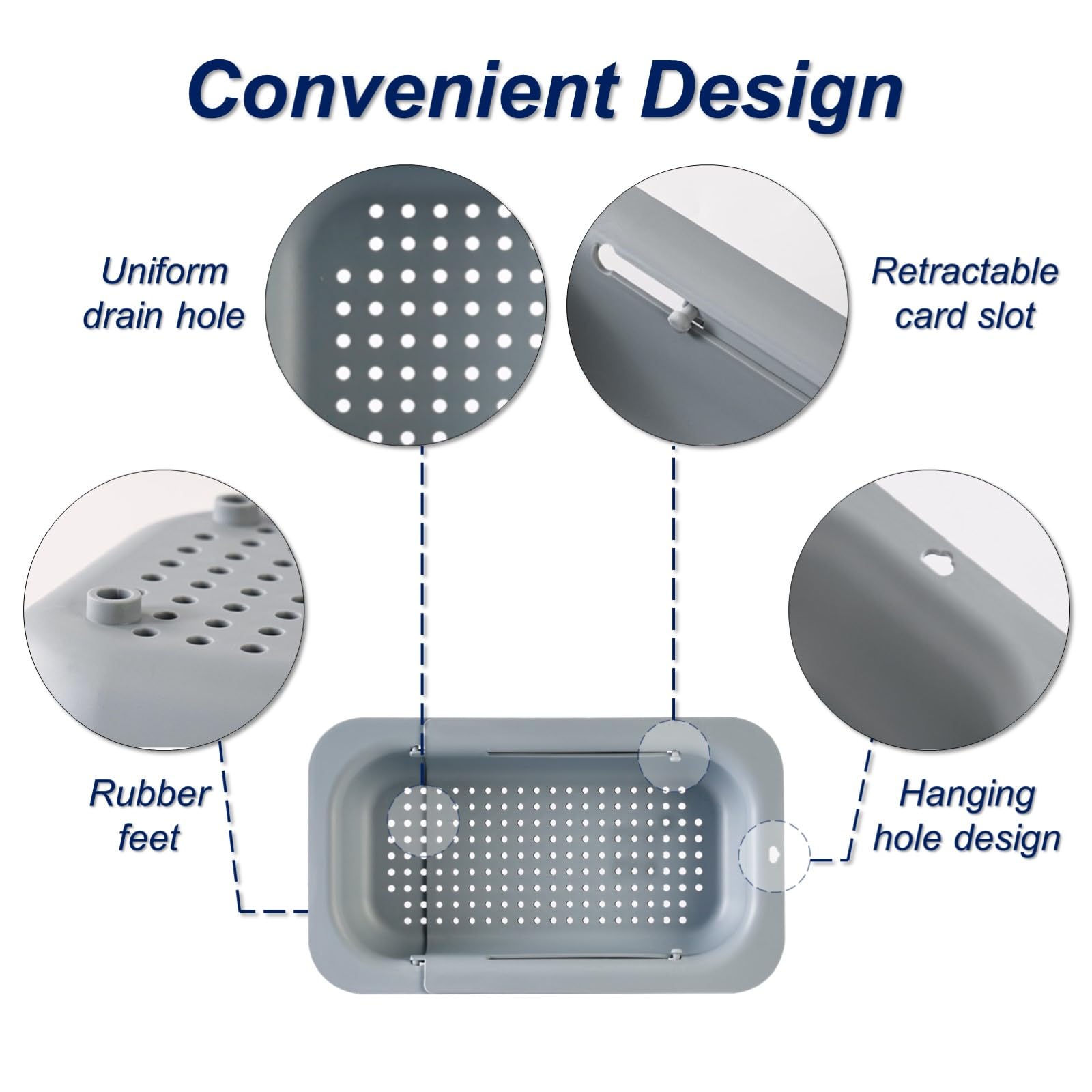 YUNKWONG rust-resistant, dishwasher-safe colander in gray for easy cleanup.