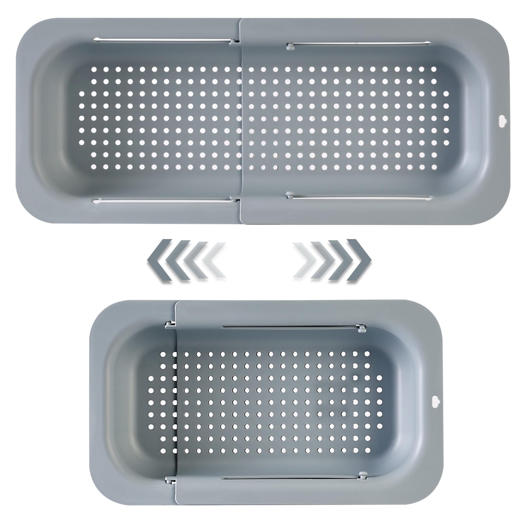 YUNKWONG extendable sink colander over sink in gray for quick vegetable washing.