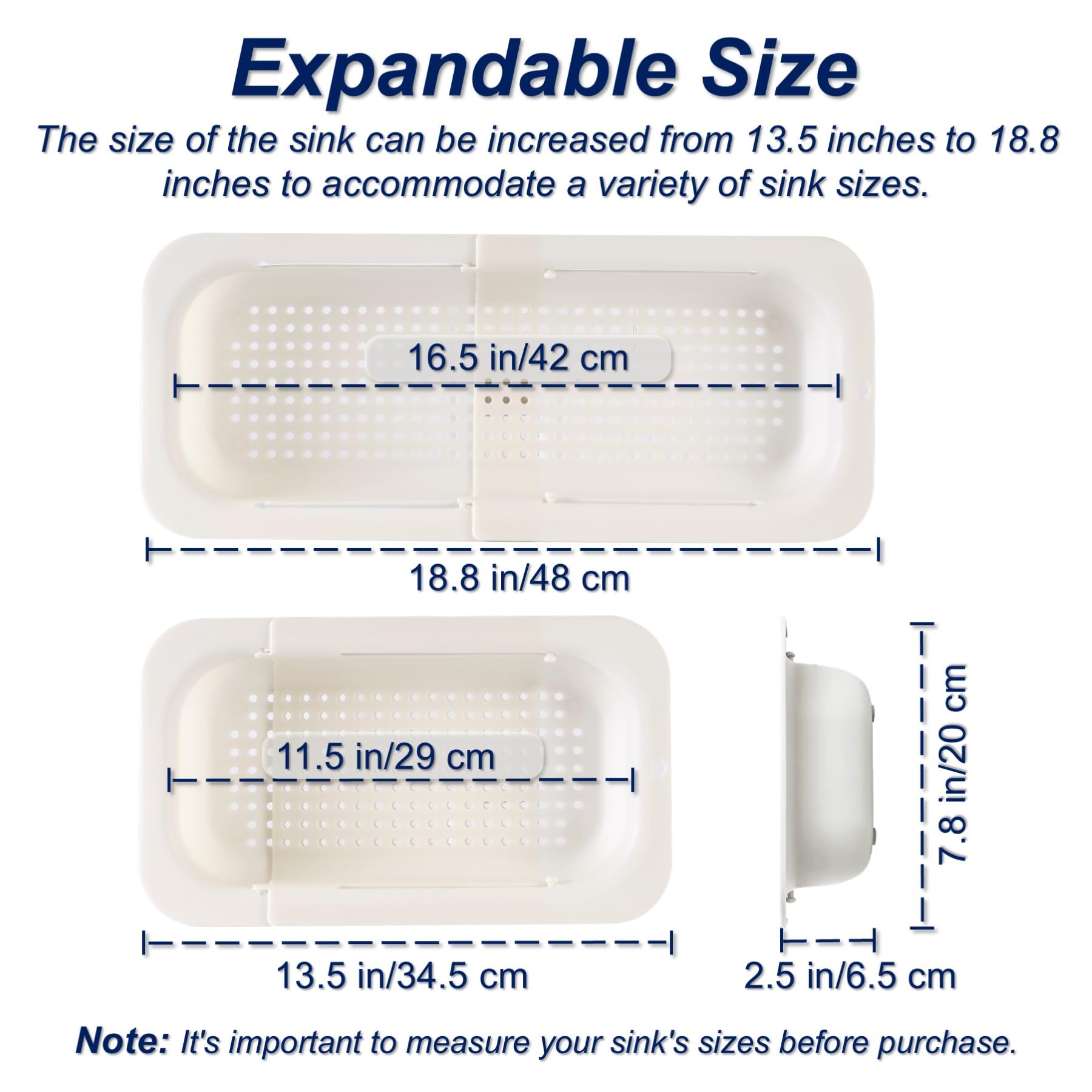 YUNKWONG extendable sink colander retracted beside sink saves counter space