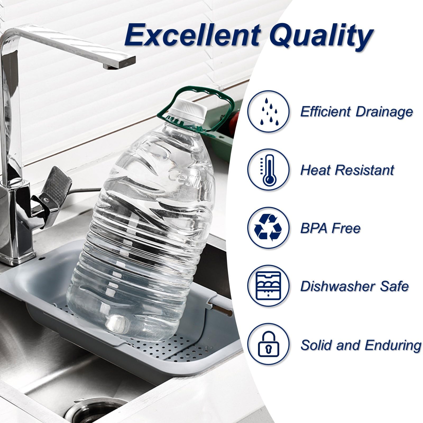 YUNKWONG extendable colander fits sinks from 13.5 to 18.8 inches.