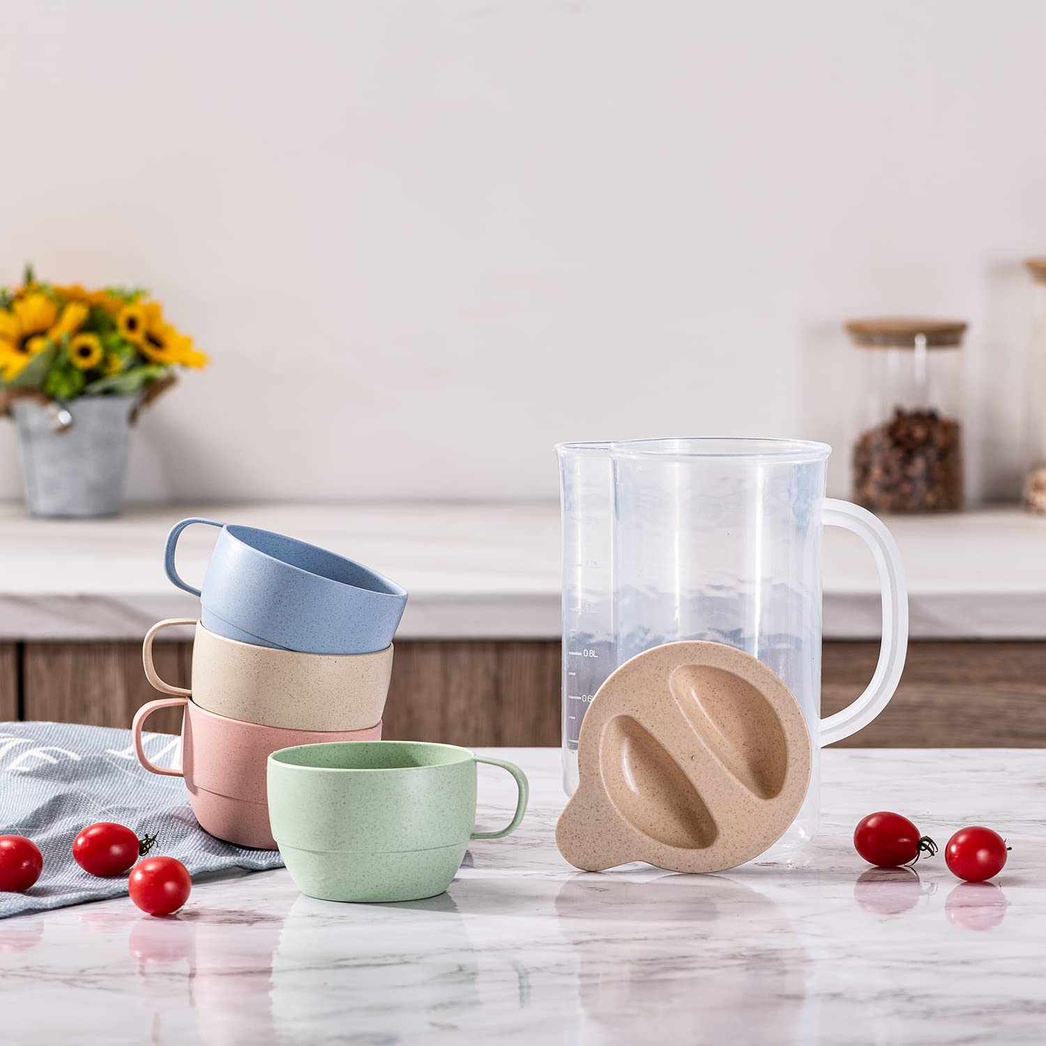 Yunqing pink wheat straw cups, colorful and safe for meals.
