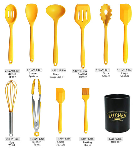YunWuCloud silicone spatula in yellow, heat resistant and safe for nonstick pans.