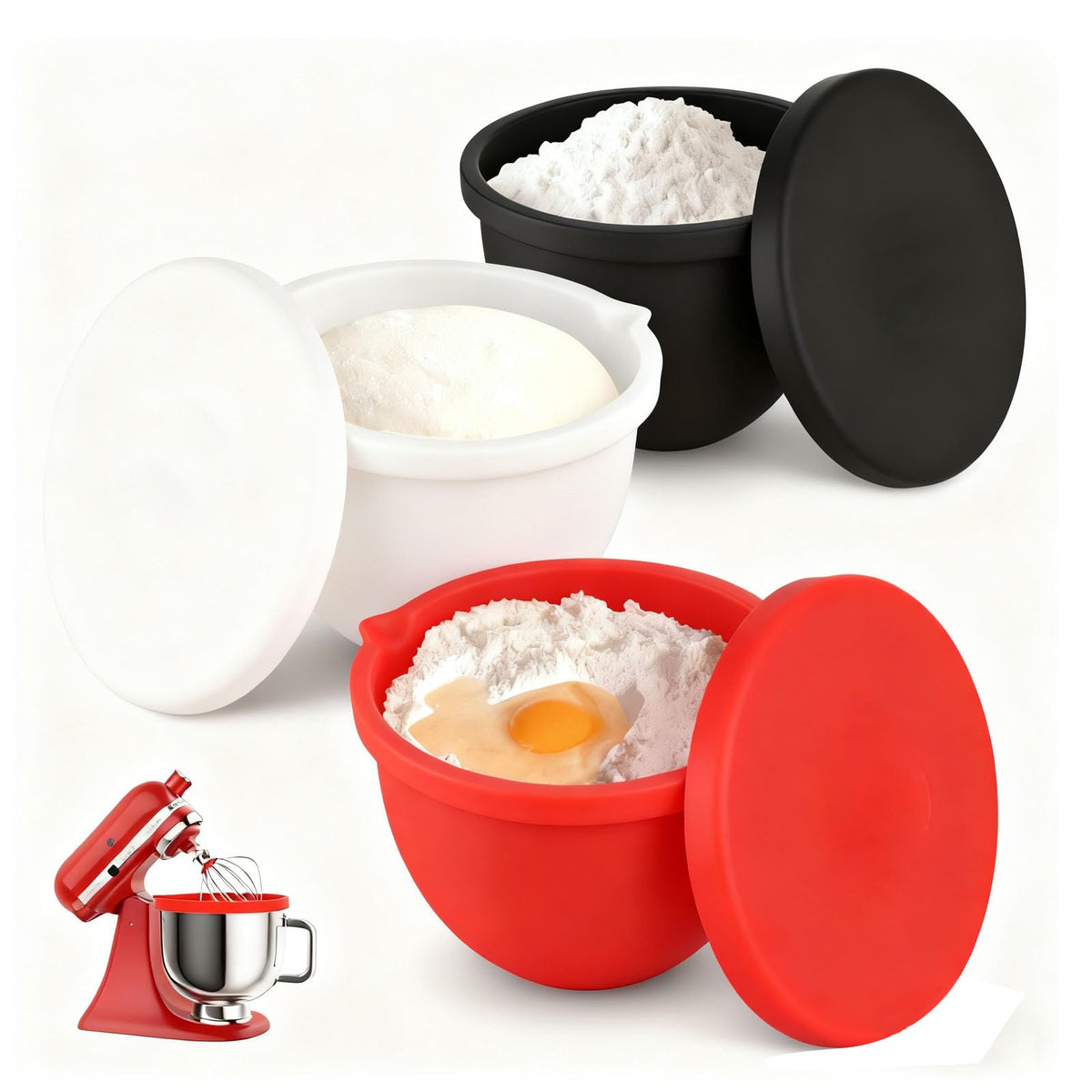 Yuonry silicone bowl liner fits 5 qt mixer bowls for mess-free baking prep.
