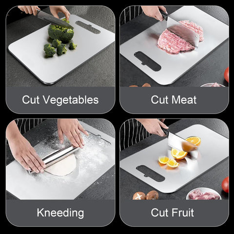 YuronHome titanium cutting board with integrated hanging hole for space-saving storage.
