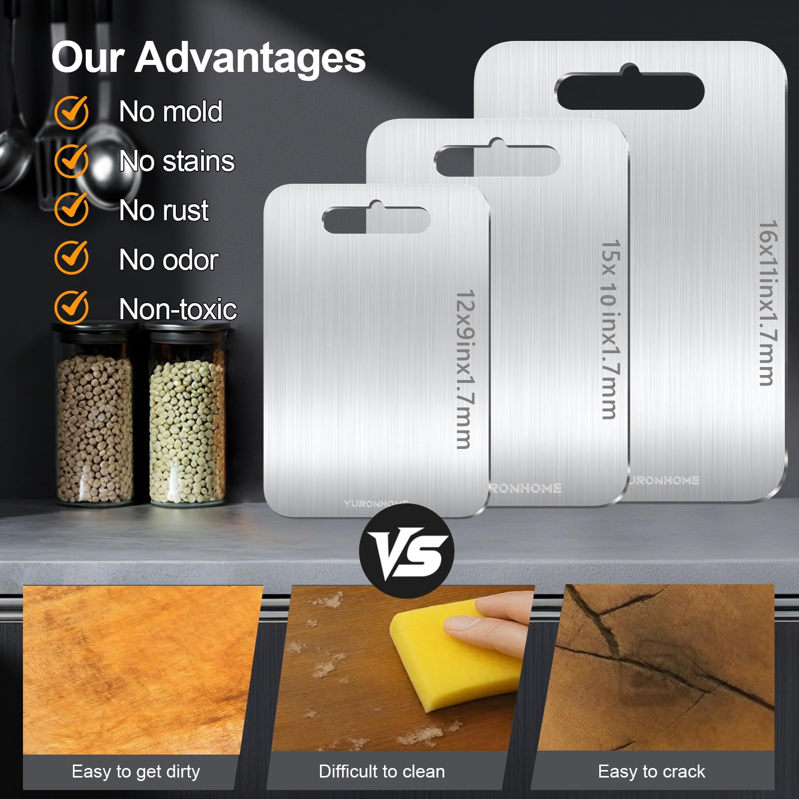 YuronHome titanium cutting board meat side ideal for safe meat preparation.