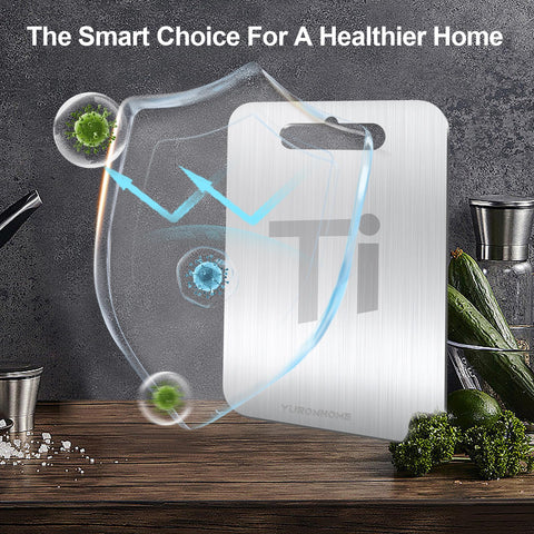 YuronHome titanium cutting board sandblasted finish provides extra grip during chopping.