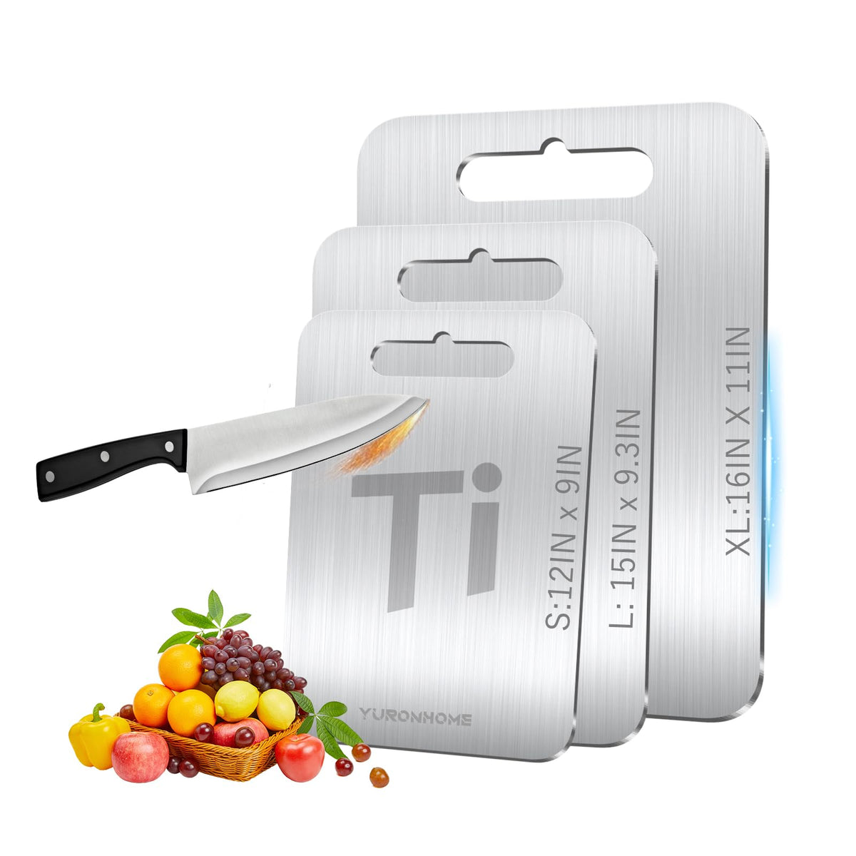 YuronHome titanium cutting board set with dual sides for hygienic prep.