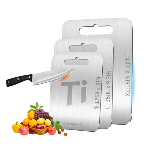 YuronHome titanium cutting board set with dual sides for hygienic prep.