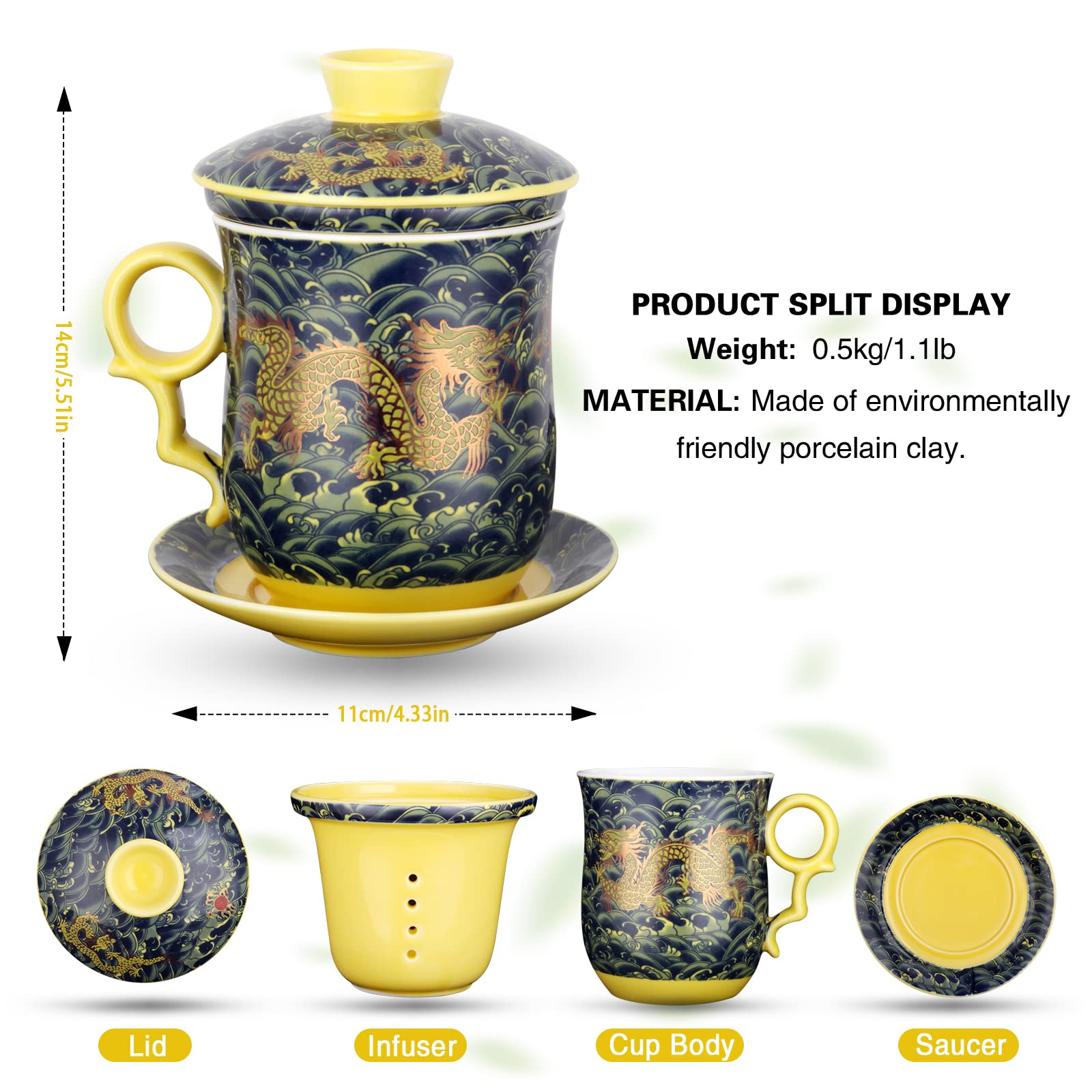 YURROAD porcelain mug with heat-insulated handle for comfortable grip.