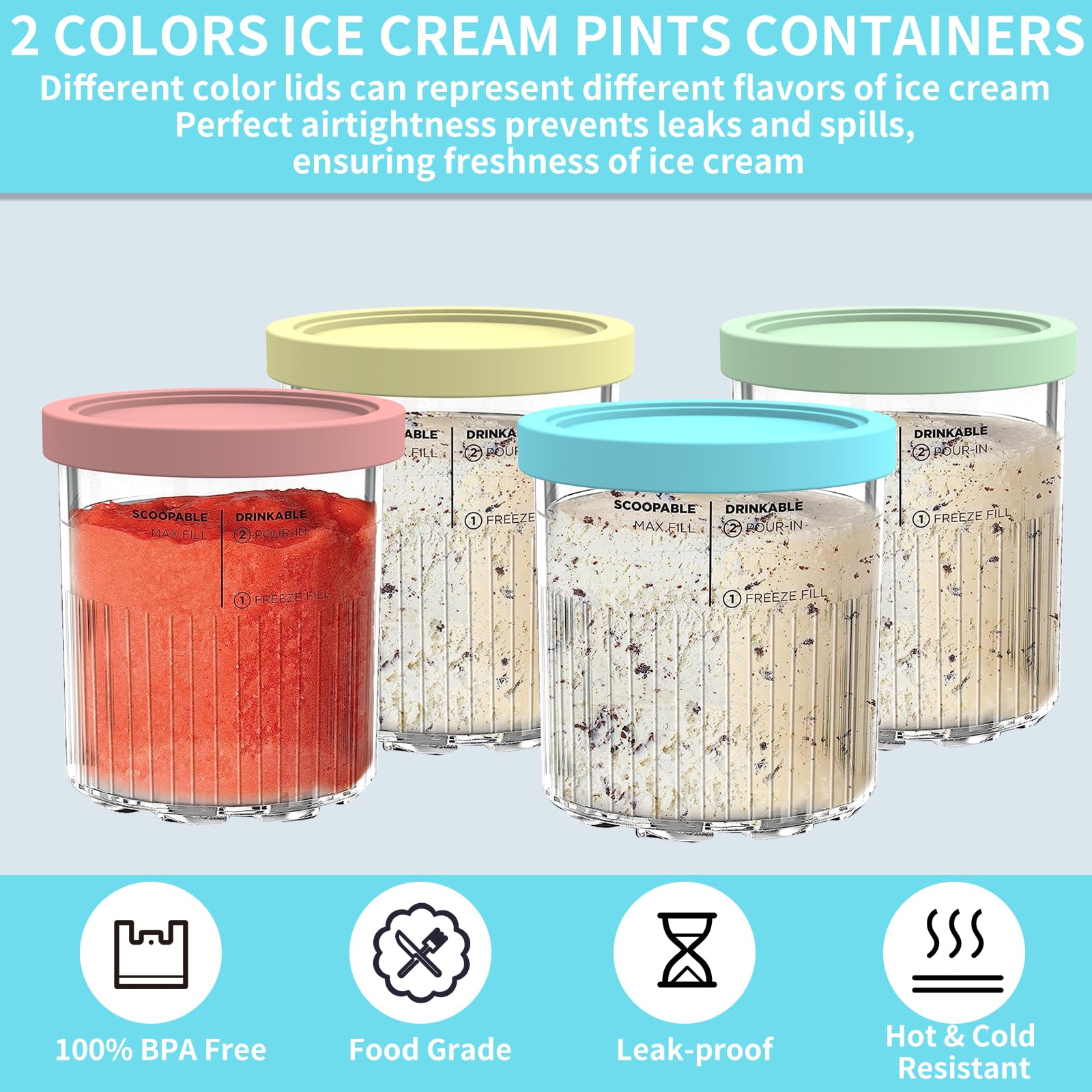 YUSFKJ Ninja Creami pint with leak-proof lid keeps contents secure