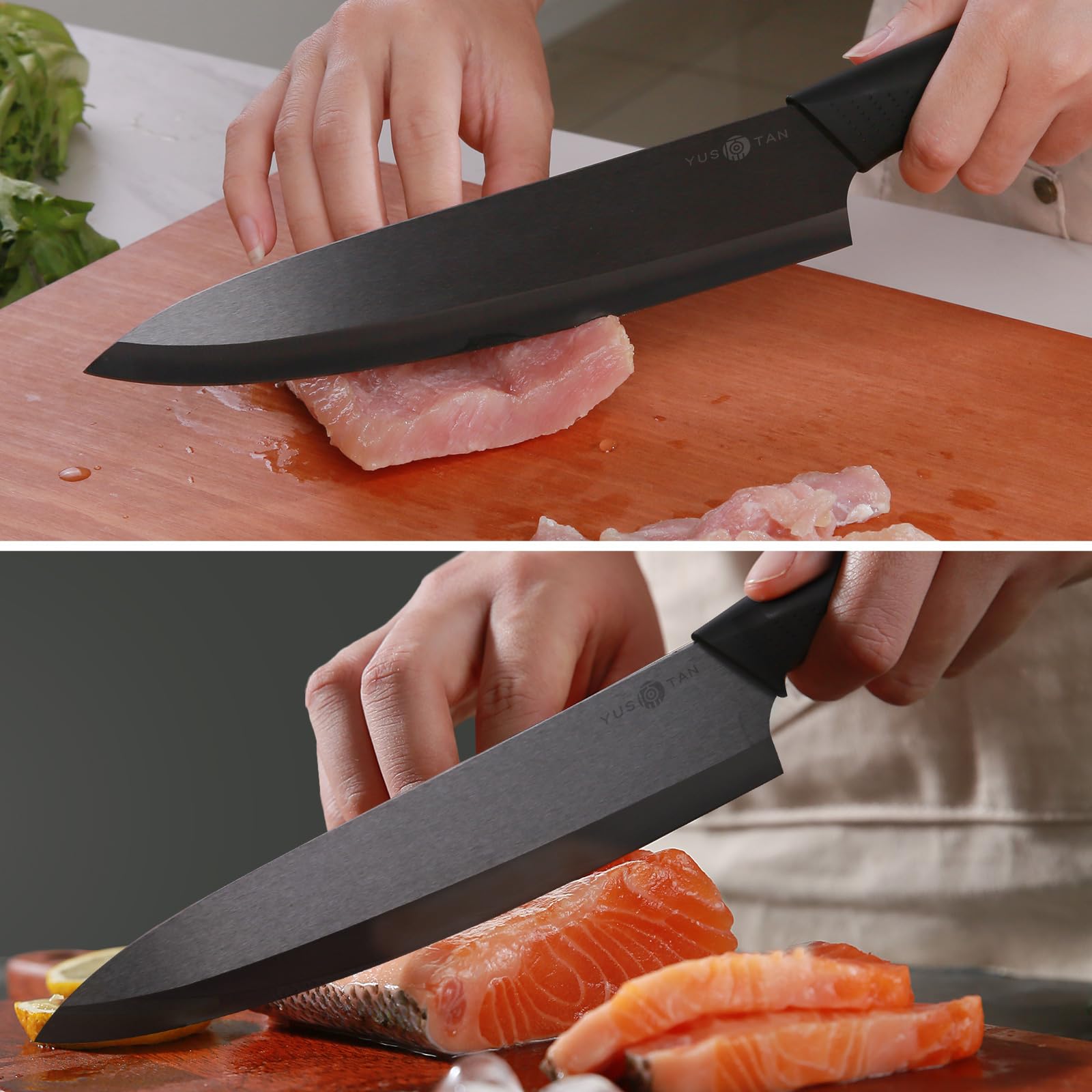 YUSOTAN ceramic knife ready for presentation on the plate.