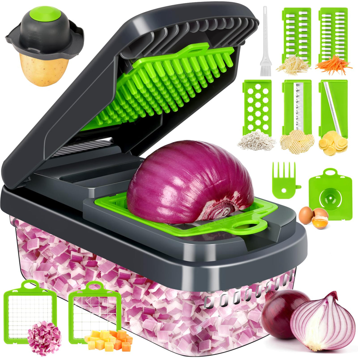 Yusshn 12-in-1 vegetable chopper with non-slip base for stable prep
