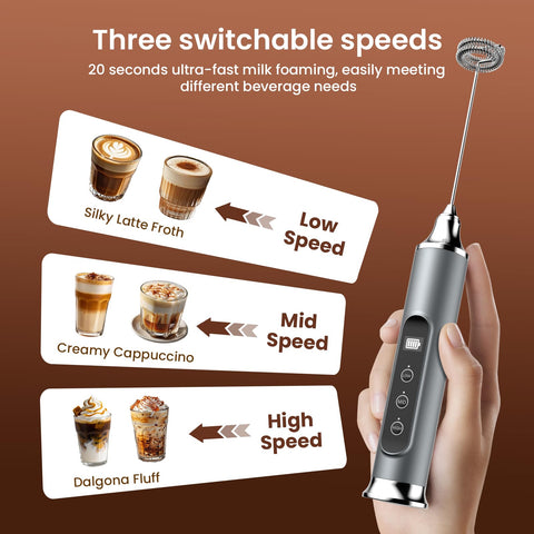 YUSWKO milk frother wand with three speed buttons for texture control