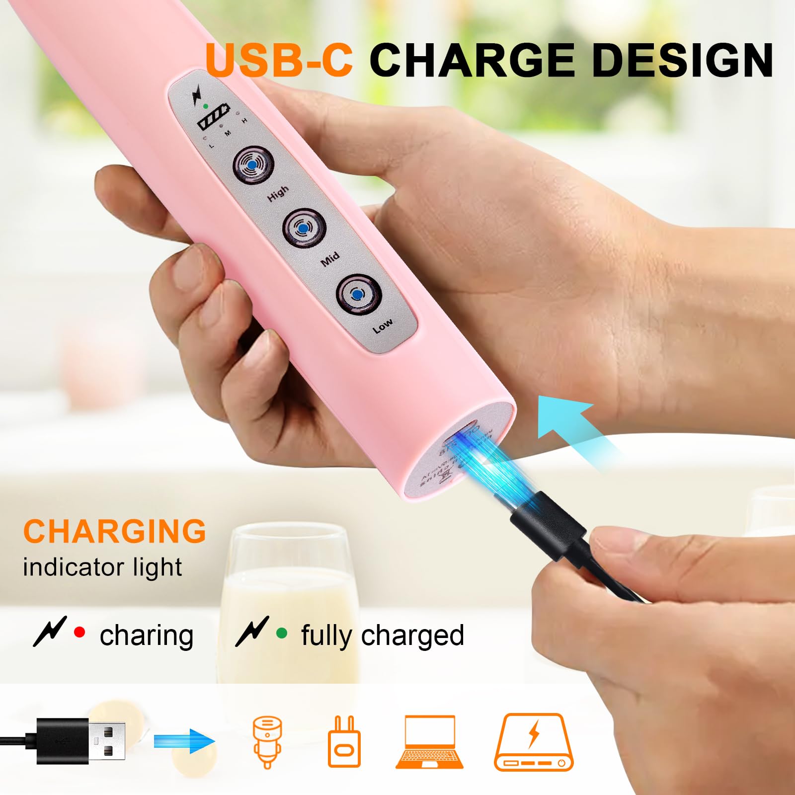 YUSWKO USB-rechargeable frother for wireless use and quick charging