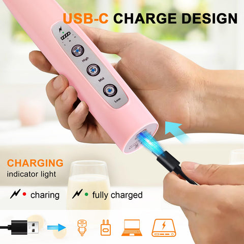 YUSWKO USB-rechargeable frother for wireless use and quick charging