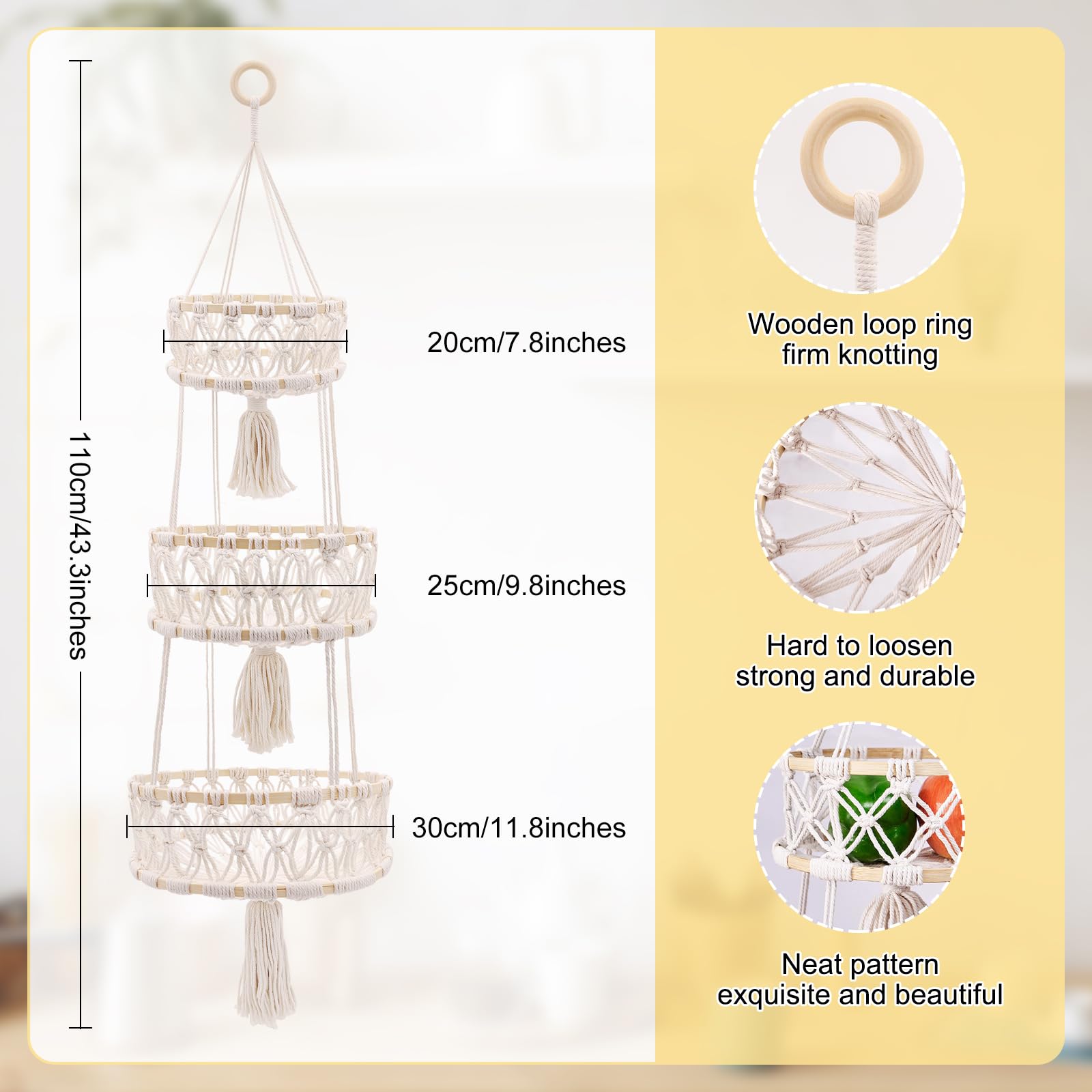 Yuuzue 3-tier hanging basket middle basket ideal for vegetables and sturdy load bearing.
