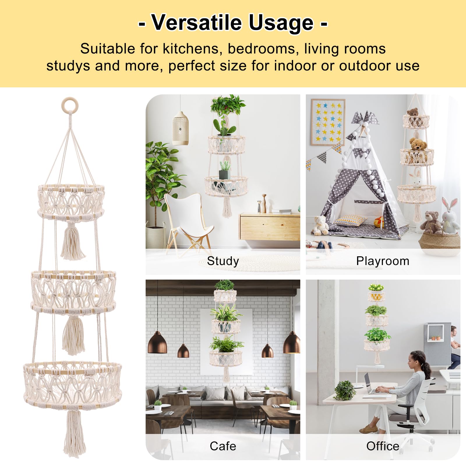 Yuuzue three-tier dimensions help organize fruits and utensils neatly.