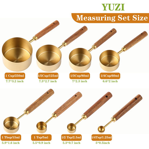 Yuzi golden measuring spoons with wooden grips deliver accurate stirring for recipes.