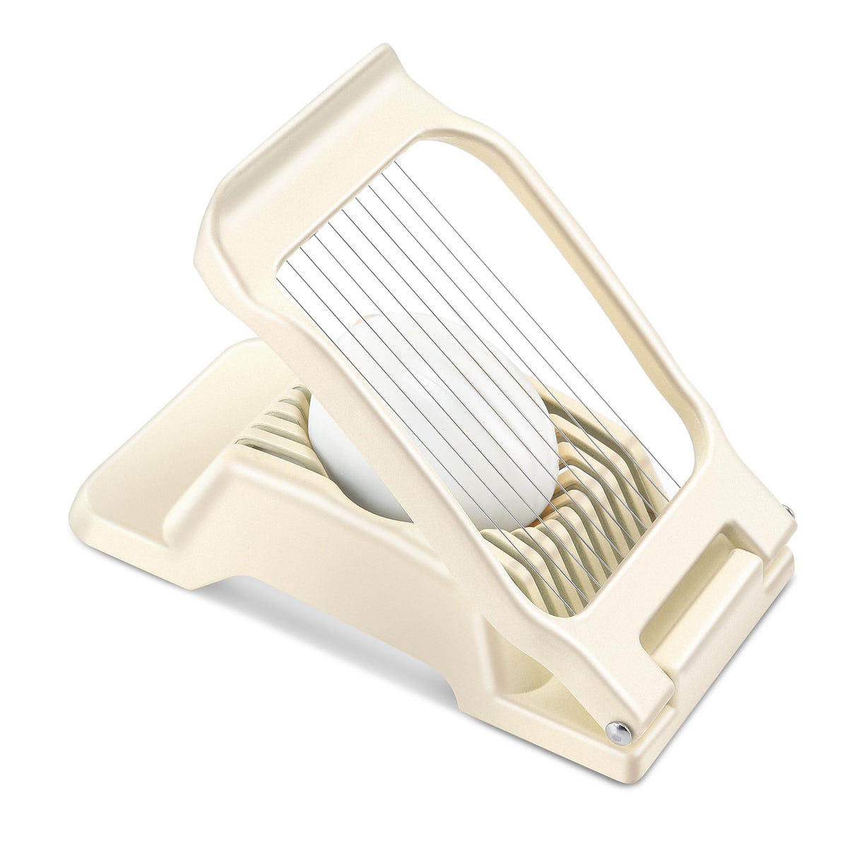 Yuzxaun Egg Slicer: stainless steel wire close-up for precise egg cuts.
