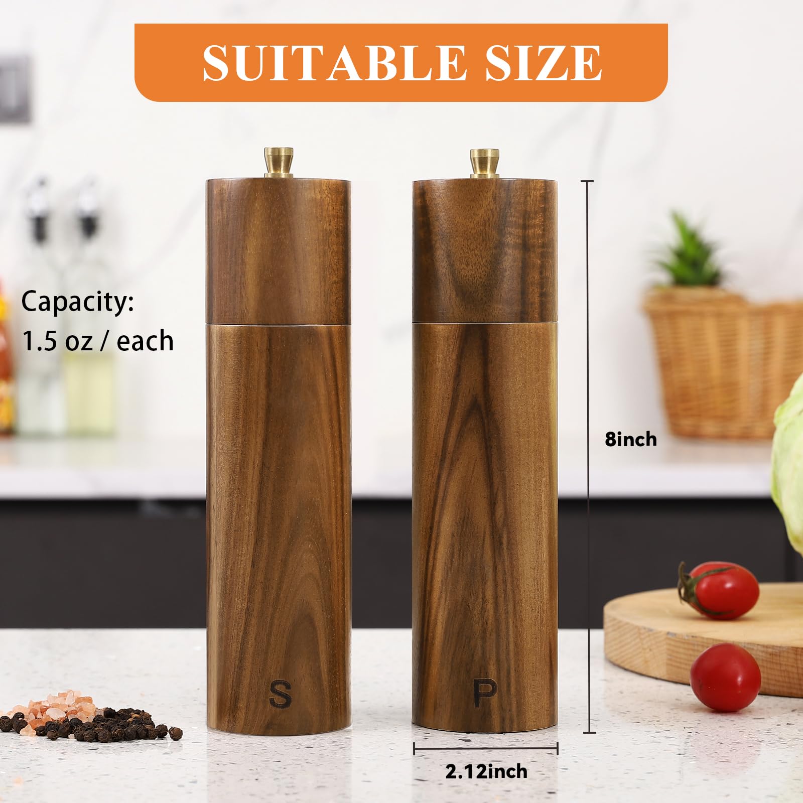 YVake acacia wood grinders close-up highlighting rich grain and durability.