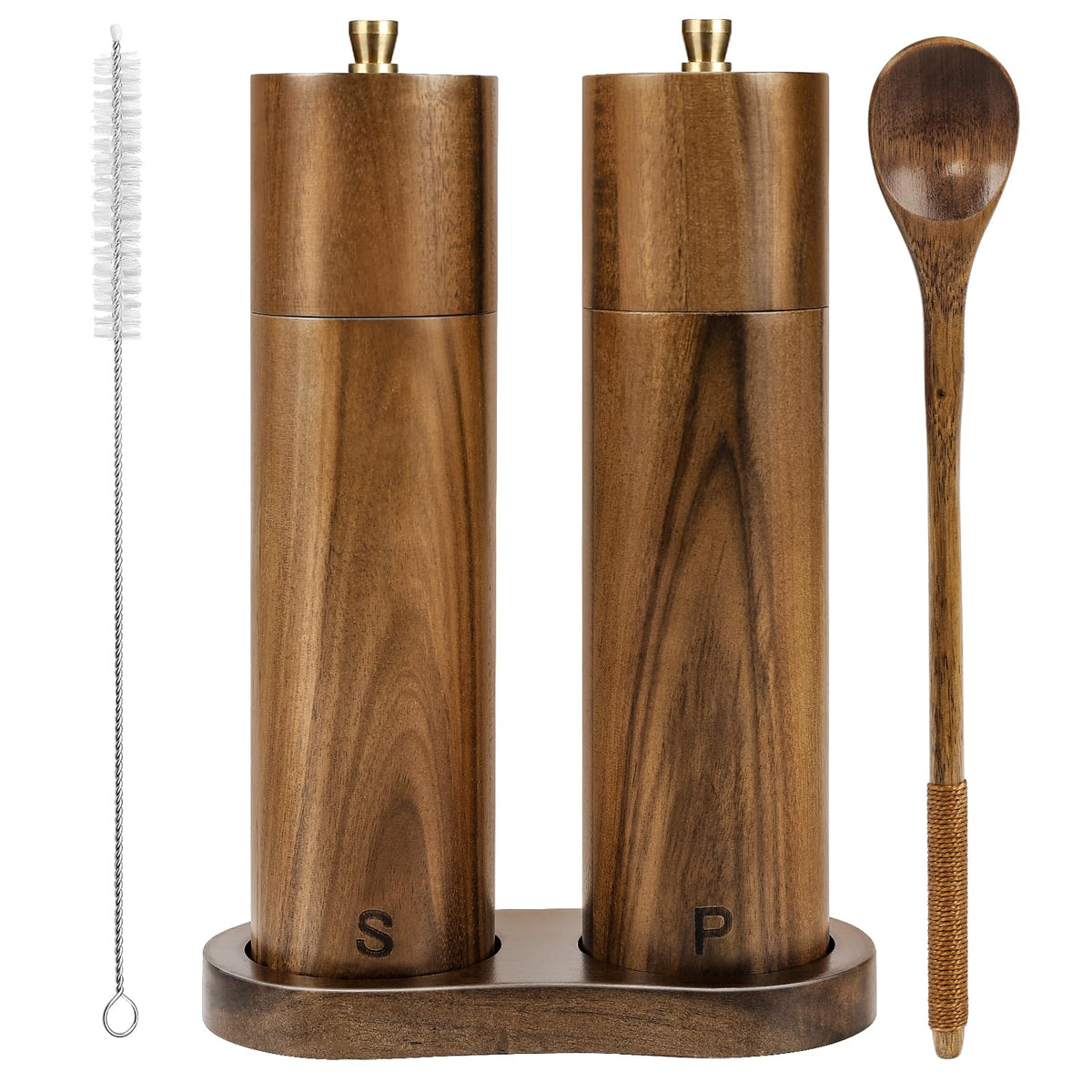 YVake wooden salt and pepper grinder set in 8-inch size for daily seasoning.