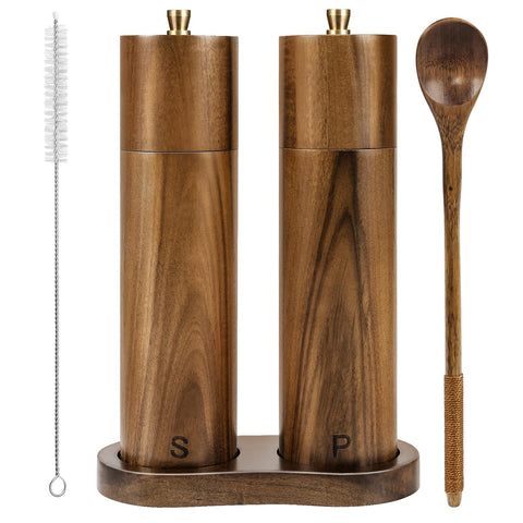 YVake wooden salt and pepper grinder set in 8-inch size for daily seasoning.