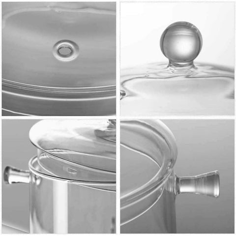 Yvsay glass saucepan in use with soup demonstrates clear visibility of simmer.