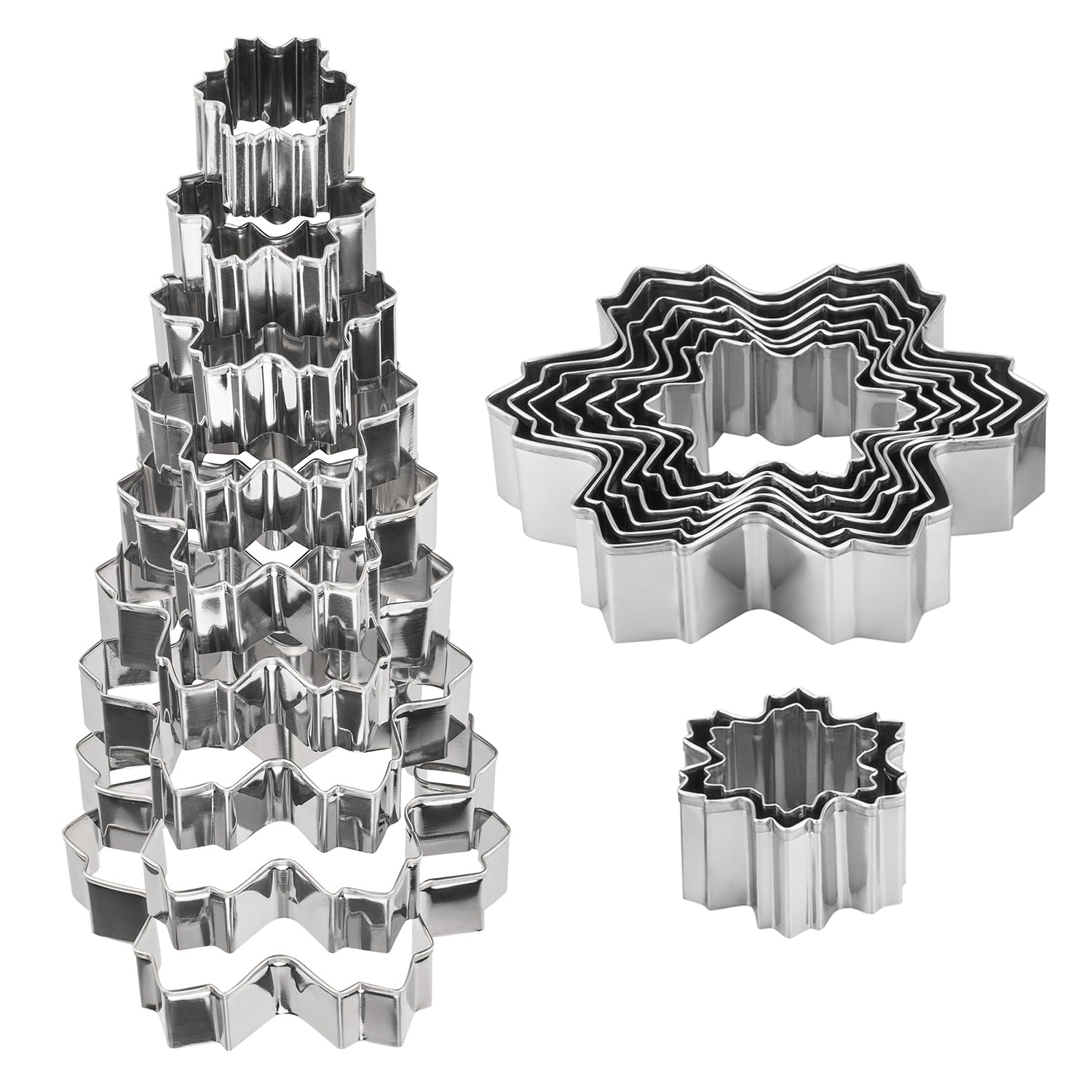 YXChome Snowflake Set with nine snowflake cutters for festive cookies.